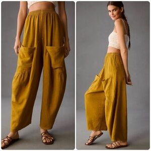Anthropologie Pilcro Wide-Leg Barrel Pants Women’s Small Gold Yellow Linen Blend